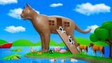 Giant Cat Mud House Farm Diorama - Cat Farm | Barn Animals | Cow, Goat, Horse 3D Cartoons Videos