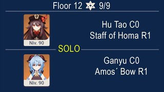 Spiral Abyss 2.8 Floor 12 Hu Tao C0 Staff of Homa R1 & Ganyu C0 Amos Bow R1 Solo Run Genshin Impact