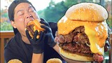 Wagyu beef hamburger with pickles and fried cheese | MUKBANG | COOKING | ASMR #1