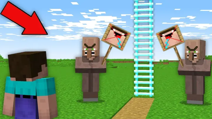 WHY DO ALL ANGRY VILLAGERS DO NOT LET ME IN LADDER IN MINECRAFT ? 100% TROLLING TRAP !