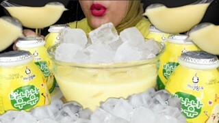 ASMR ICE EATING|MINUMAN SEGAR |BANANA MILK @Mujigaefoodsid   |DRINKING |ICE CRYSTAL|segarrrr