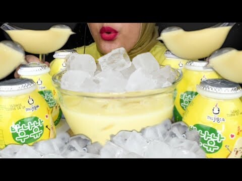 ASMR ICE EATING|MINUMAN SEGAR |BANANA MILK @Mujigaefoodsid   |DRINKING |ICE CRYSTAL|segarrrr