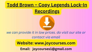 Todd Brown – Copy Legends Lock-In Recordings