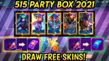 FREE DRAW! GET EPIC AND ELITE SKIN FOR FREE IN 515 PARTY BOX EVENT (2021) - MOBILE LEGENDS