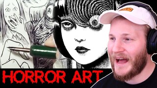 Illustrator REACTS to famous MANGA ARTISTS DRAWING- Horror ART