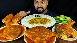 POMFRET CURRY, KORAL FISH CURRY, POMFRET FRY, CABBAGE FRY, RICE MUKBANG ASMR EATING| #LiveToEATT