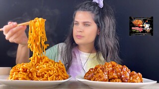 FIRST TIME SPICY NOODLES & KOREAN SWEET AND SPICY FRIED CHICKEN | MUKBANG | ASMR