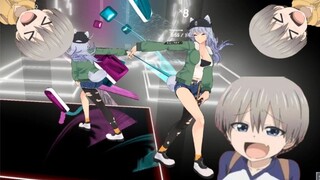 Uzaki bermain Beat Saber dengan lagu "Nadamesukashi Negotiation"