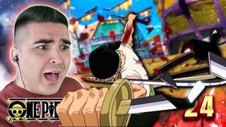 ZORO VS DRACULE MIHAWK!!! HE WILL NEVER LOSE AGAIN!!! ONE PIECE EPISODE 24 REACTION!!!