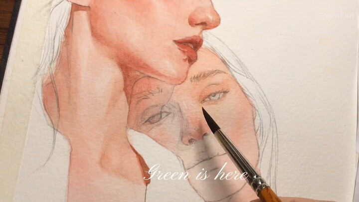 Watercolor-European and American female head coloring