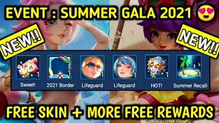 SUMMER GALA EVENT LOGIN AND CLAIM FREE SKIN, EMOTE, RECALL, BORDER, SPAWN || MOBILE LEGENDS 2021