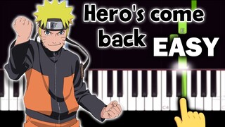 Naruto Shippuden OP 1- Hero's Come Back - EASY Piano tutorial