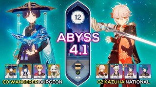 C0 Wanderer Burgeon & C2 Kazuha National I Spiral Abyss 4.1 Floor 12 Genshin Impact