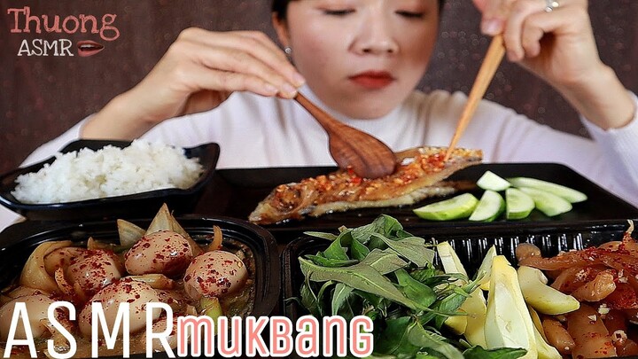 Ăn cơm với củ cải + trứng ngâm nước tương+ cá mắt kiếng| ASMR Eating sounds(Real mukbang show)