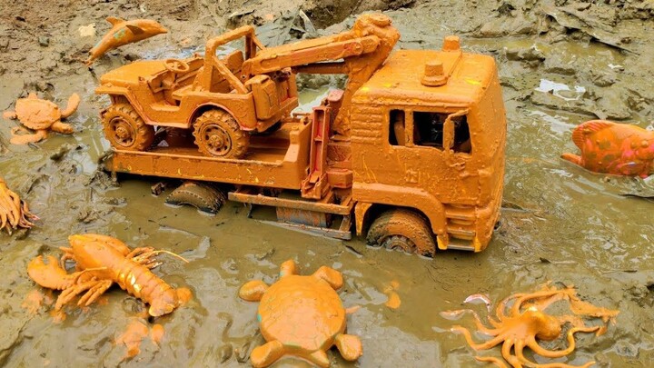 Meet lobster, turtle, squid and other animal toys in the mud pit