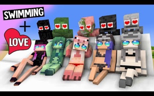 Minecraft animations - when the monsters turn into cute girls and swim in the summer!