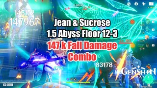 Genshin Impact - Jean & Sucrose 147k Fall Damage Combo 1.5 Abyss Floor 12-3 Tricks