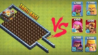 100 SKELETON ARMY VS 200 TROOPS | WHO CAN WIN THIS TROLL BASE | CLASH OF CLANS