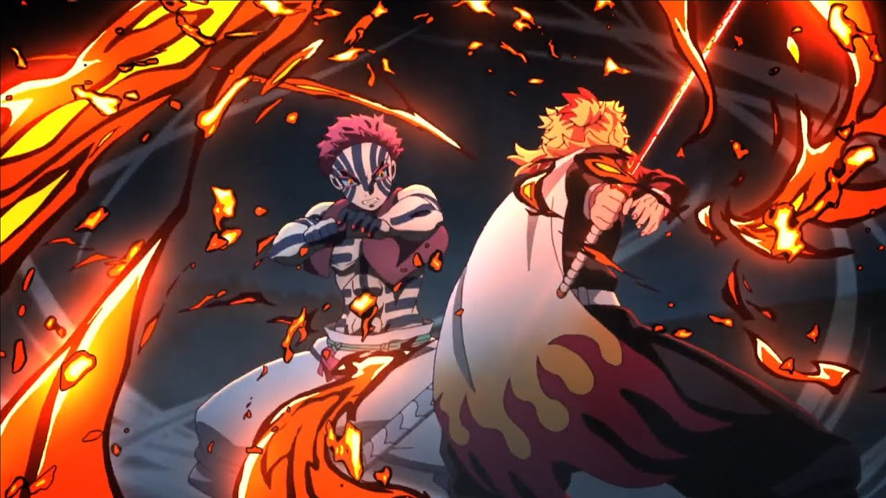 anime wallpaper 4k  Rengoku vs Akaza Fight Scene