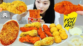 ASMR MUKBANG| 직접 만든 불닭쫄볶이 뿌링클 양념치킨 치즈볼 먹방 & 레시피 FRIED CHICKEN AND FIRE NOODLES EATING