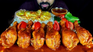 6 BIG SIZE CHICKEN LEG PIECE CURRY, EGG POACH, RICE, SPICY GRAVY, CHILI EATING | ASMR MUKBANG SHOW |