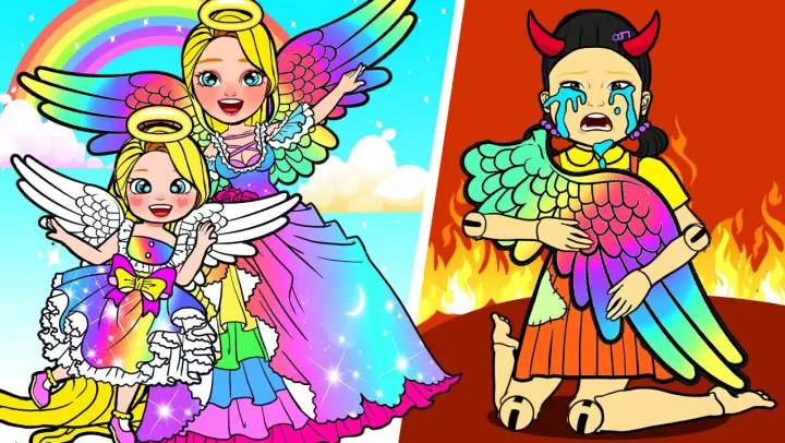 Vampire Daughter Lost Rainbow Wings - Good Angel VS Regret Squid Game | Paper Dolls Story Animation
