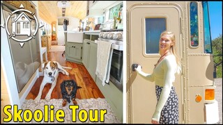 Young couple builds tiny house inside of an old school bus!