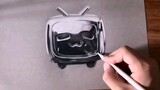 Lukisan Tangan Televisi Kecil Warna Perak