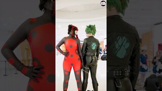 SHADYBUG AND CLAW NOIR in REAL LIFE!!! Miraculous Ladybug Cosplay 😱💖 #shorts