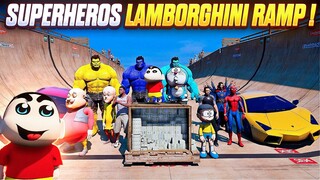 LAMBORGHINI MEGA RAMP CHALLENGE WITH SHINCHAN DORAEMON NOBITA & AVENGERS😱FULL FUN🤣