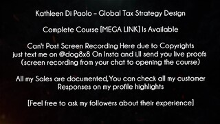 Kathleen Di Paolo Course Global Tax Strategy Design download