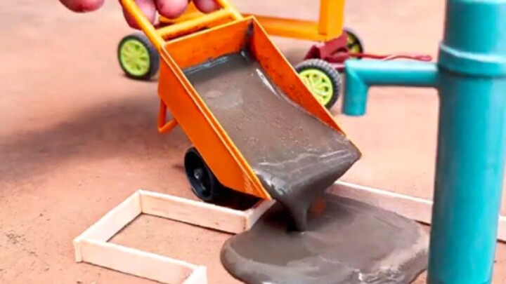 How to make mini project with cement mixer machine and hand pump
