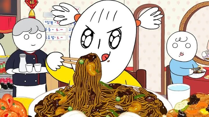 [animasi foomuk] Setelah ujian, saya masih tidak makan terlalu banyak! Nasi goreng dengan babi asam 