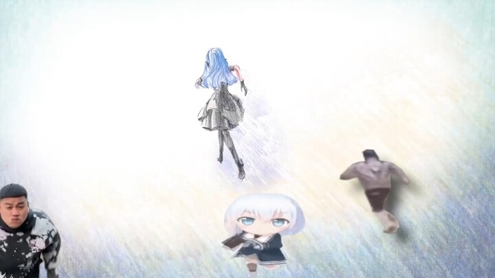 A group of people running for some unknown reason