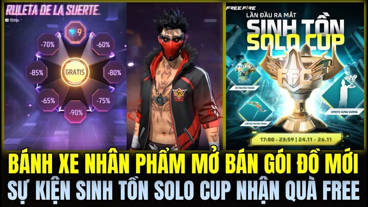 (Free Fire) Bánh Xe Nhân Phẩm Mở Bán Gói Đồ Mới, Sự Kiện Sinh Tồn Solo Cup Nhận FREE Cực Nhiều Quà