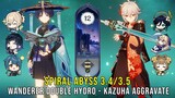 C1 Wanderer Double Hydro and C0 Kazuha Aggravate - Genshin Impact Abyss 3.4 - Floor 12 9 Stars