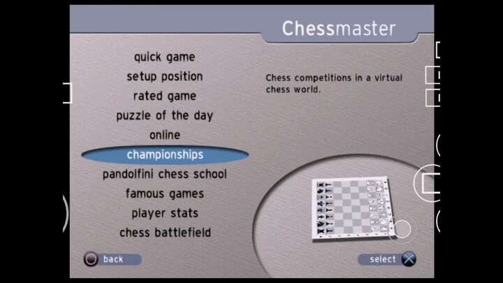Chessmaster (PS2) - Championships, Apprentices, Schoolyard. AetherSX2.