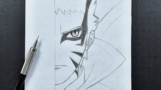 Anime sketch | how to draw naruto Byron mode half face step-by-step