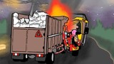truk muatan beras adu banteng dengan truk canter ~ KECELAKAAN MOBIL TRUK OLENG | kartun lucu!!