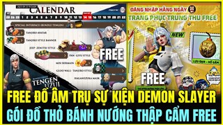 (Free Fire) FREE GÓI ĐỒ UZUI TENGEN SỰ KIỆN DEMON SLAYER CỰC ĐẸP , FREE GÓI THỎ BÁNH NƯỚNG TRUNG THU