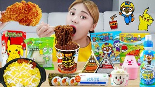 Korean Convenience Store Food Mukbang 하이유의 글래스 아트 편의점 음식 먹방! 뽀로로 짜장면 피카츄 컵라면 REAL SOUND | HIU 하이유