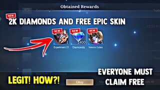 NEW SECRET EVENT! FREE 2K DIAMONDS AND EPIC SKIN! LEGIT WAY! FREE! | MOBILE LEGENDS 2023