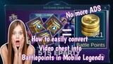 How to earn instant Battlepoints in Mobile legends using video chest No Ads