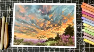 [วาดรูป] [สีชอล์ก] สอนวิธีวาดแสงอาทิตย์ตกดิน สวยมาก