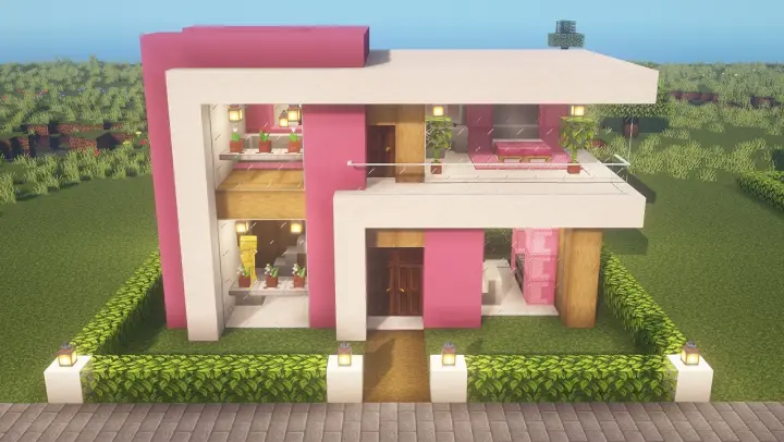 Minecraft Modern pink house - Build Tutorial🌸