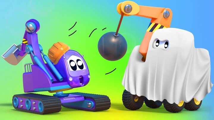 🎃HALLOWEEN💀InvenTom si Truk Derek Ekskavator dan hantu Kota Mobil - Kartun Truk untuk anak-anak