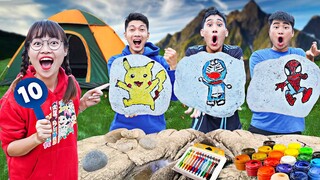 Hà Sam Thi Vẽ Các Nhân Vật Trên Đá - Vẽ Người Nhện, Vẽ Pikachu , Vẽ Doraemon Siêu Đẹp Và Cắm Trại