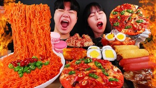 ASMR MUKBANG 편의점 핵불닭 미니!! 떡볶이 & 핫도그 & 치즈 피자 FIRE Noodle & HOT DOG & CHEESE PIZZA EATING SOUND!