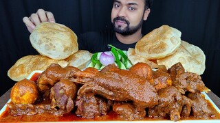 HUGE SPICY EGG MUTTON CURRY, MUTTON GRAVY, SOFT LUCHI/ PURI, SALAD, CHILI MUKBANG ASMR EATING SHOW |