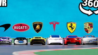 วิดีโอ VR 360° Tesla vs Lamborghini vs Porsche vs Bugatti vs Ferrari vs McLaren